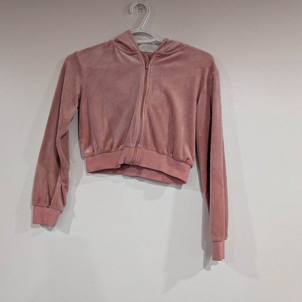 *3/$10* H&M Cropped Velour Zip Up Hoodie Dusty Rose Pink Size 10